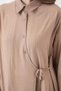 Women's Shirt Collar, Gathered Waist, Lace-Up Viscose Beige Double Set - 6