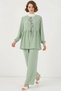Women's Round Neck High Waist Front Lace-Up Mint Two-Piece Set - 4