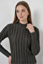 Women's High Collar Textured Anthracite Blouse - 2