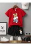 Summer Children's T-Shirt Shorts Unisex (Ovarsi̇tee Bear Print)