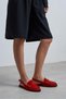 Mosby Red Suede Belt Detailed Flat Sole Women's Loafer Slippers