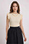 Women's Round Neck Ruffle Sleeve Cream Blouse
