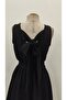 Women's Strappy Double-Breasted Collared Short Janjan Crepe Dress with Bow Detail on the Back - 7