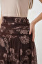 Women's Patterned Chiffon Brown Skirt with Gathered Waist - 8