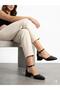 Women's Black Thick Heeled Pointed Toe Single Strap Heeled Shoes - 3