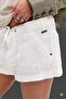 Xsanta White Color Linen Mini Shorts with Front Tie Detail - 3