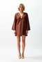 Women's V-Neck Long Sleeve Draped Accessory Detailed 100% Cotton Beach Mini Dress Casual Comfortable Modern - 4