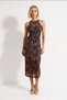 Women Halter Neck Sleeveless Leopard Print Bodycon Midi Cocktail Dress Lined Tulle Daily Casual Chic - 4