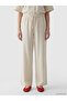 Beige Linen Blend Women's Trousers