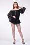 Lined Mini Jumpsuit with Guipure Detail and Shorts - Black
