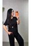Women's Short Sleeve Crew Neck Side Buckle Detailed Viscose Two-Thread Blouse and Trousers Two-Piece Set - 2