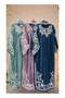 Teal Blue Embroidered Kaftan Dress with White Floral Embellishment, Long Sleeve, Flowing Maxi Style - 5