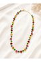 Colorful Stone Gold Women's Necklace |   Stylish and Showy Necklace with Rainbow Stone Detail - 2