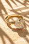 Crystal Quartz Adjustable Ring Copper Top Plated Gold Color Natural Stone - 2