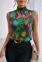Women's Sleeveless Turtleneck Patterned Single Jersey Blouse