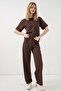 Women's Stoned T-Shirt and Pants Two-Piece Set - Brown 1402 - 3