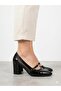 Women's Black Pointed Toe Thick Heel Comfortable Molded Heeled Shoes - 3