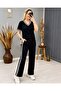 Women's Short Sleeve V-Neck Viscose Two Thread Blouse and Trousers Two-Piece Set