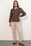 Women's Round Neck Gathered Waist Ruffled Lace-Up Brown Blouse - 4