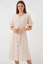 Women's V-Neck Belted Short Sleeve Ruffle Buttoned Cream Dress - 6