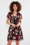 Women's Short Sleeve Gathered Waist Floral Patterned Chiffon Burgundy Dress - 3