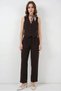 Women's Vest Collar High Waist Belted Cotton Brown Double Suit - 4