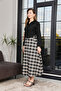 Women's Black Ecru Plaid Patterned High Waist Midi Skirt with Pockets - - 4