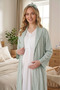 New Season Green Ecru Shawl Collar Patterned Design with Breastfeeding Feature Full Length Short Sleeve 100% Cotton Maternity Nightgown 2-Piece Set - 2