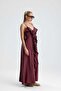 Saliva Long Plum Dress with Front Flounce and Laces - 3