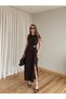 Acı Kahve Gold Buckle Long Dress - 8191 - 6
