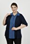 Women's Navy Blue Garnished Viscose Plus Size Shirt