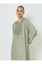 Green Embroidered Yoke Jalabiya with Embellishment - 2