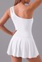 Women's One-Shoulder Gathered Swimsuit Dress with Shorts and Chest Pads - 4