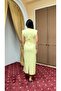 Stone Printed Slim Fit Padded Slit Yellow Long Dress - 3