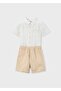 Boy's Linen Shorts and Shirt Set Beige - 4