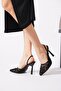 Merla beaded high heel women's heeled slippers black satin - 2