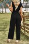 Women's v-neck aerobin jumpsuit with shoulder straps and belted waist - 4