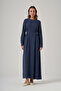 Belted Linen Dress 2048 Navy Blue - 2