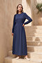 Belted Linen Dress 2048 Navy Blue