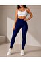 Navy Blue Women's Patterned Diving Fabric Leggings – High Waist, Tummy Control - 5