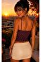 Women's Burgundy Double Breasted Collar Strap Floral Short Blouse Be417 - 5
