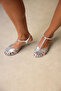 Heels 2622 - Oval Toe Thin Striped Silver Women's Heels