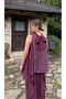 Plum Collar Tie-Detail Chiffon Blouse Skirt Set - 51393 - 3