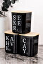 3 Pieces Bamboo Vacuum Storage Container Set with Lids for Tea, Sugar, Coffee, Salt, Labeled Mica Jars 900 ml - 3