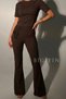 Women's Brown Drawstring Diver Tights and Short Sleeve T-Shirt Two-Piece Set