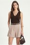 Women's Axel High Waist Wide Leg Pocketed Midi Length Woven Beige Shorts - 4