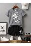 Summer Children's T-Shirt Shorts Unisex (Lion Drawing Print)
