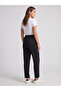 Black Elastic Waist Lace-Up Comfortable (Classic/Carrot) Cut Double Fabric Trousers - 3