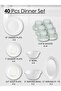 40 Pcs Opal ware Dinner set 6 Dinner plate 6 Dessert plate 6 Soup plate 6 Bowl 2 Serving plate 2 Serving bowl 6 cup 6 saucer Dishwasher Freezer Microwave safe BPA Free - 2
