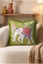 Fringed Throw Pillow Cover with Large Elephant Figure - Khaki Tasseled Floral Pillowcase - 5